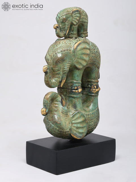 11" The Balancing Trio - Graceful Elephant Family | Decorative Brass Statue