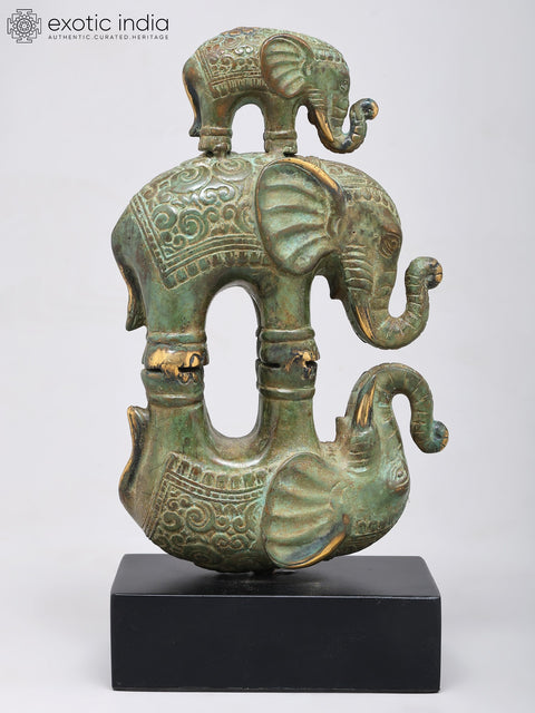11" The Balancing Trio - Graceful Elephant Family | Decorative Brass Statue