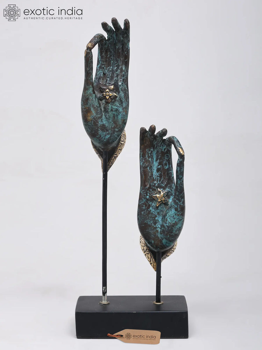 13" Buddha Hands Mudra Brass Statue for Home Decor