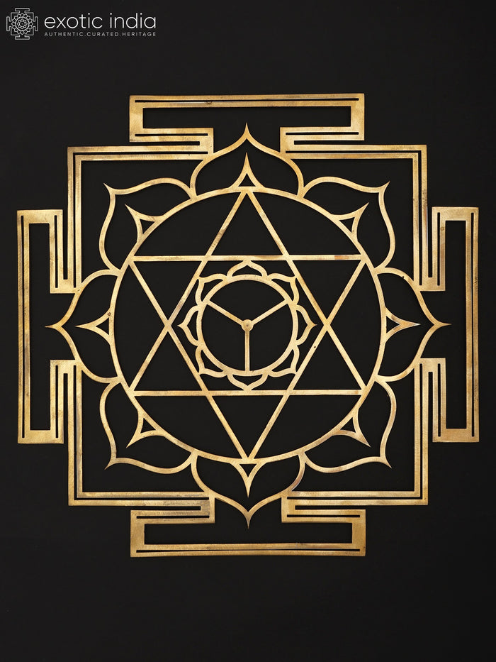 15" Kamalatmika Yantra Brass Wall Hanging for Wealth and Good Fortune