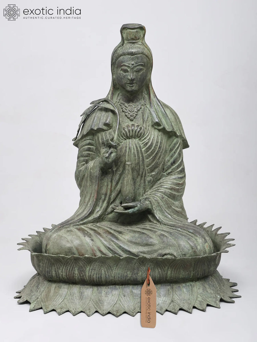 18" Goddess Kwan Yin Handmade Brass Statue for Pooja