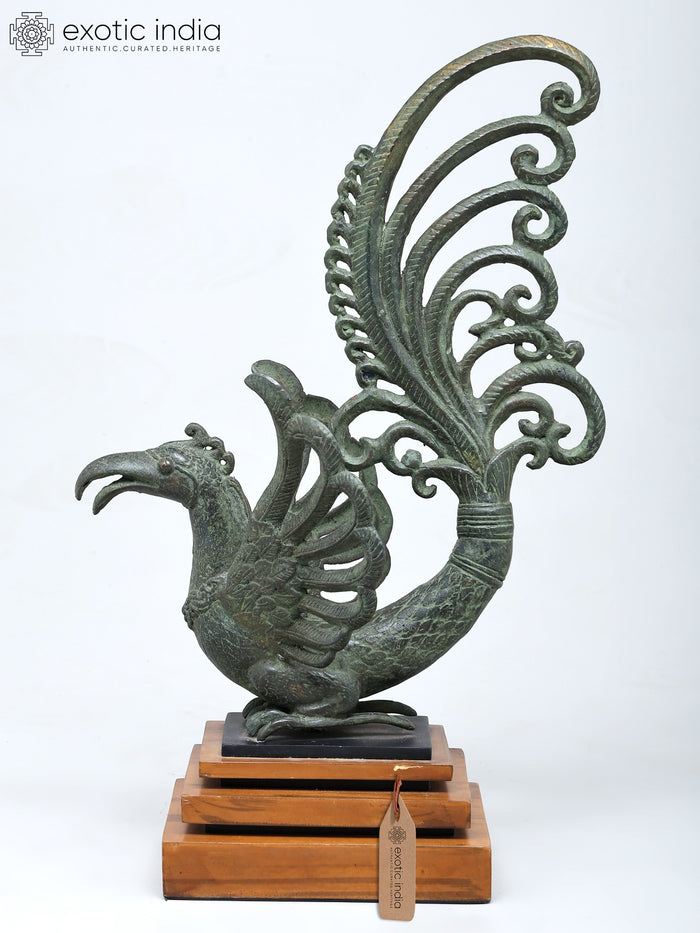 17" Mythical Bird Brass Statue on Wood Base for Home Decor