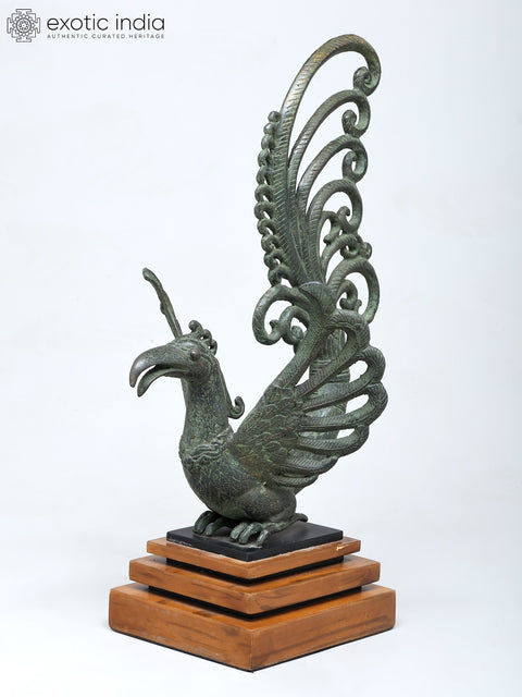 17" Mythical Bird | Home Decor | Brass Statue on Wood Base
