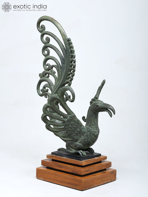 17" Mythical Bird | Home Decor | Brass Statue on Wood Base
