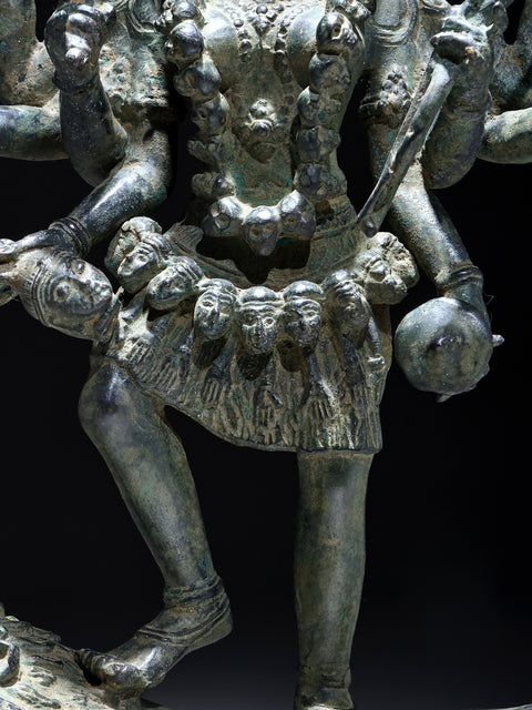 21" Eight Armed Goddess Mahakali Standing on Roaring Lion | Balinese Brass Statue | Made in India