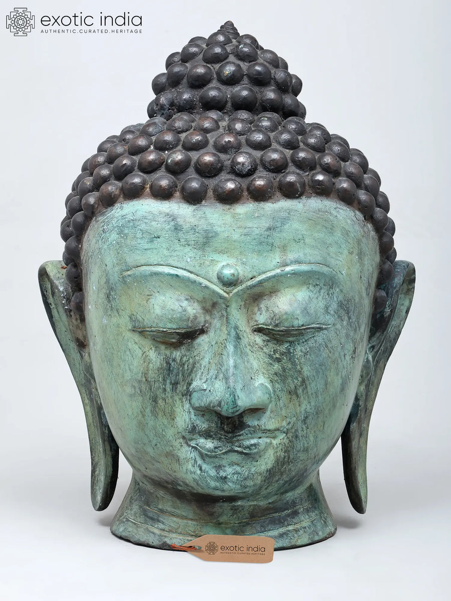 19" Lord Buddha Head Brass Statue for Home Decor