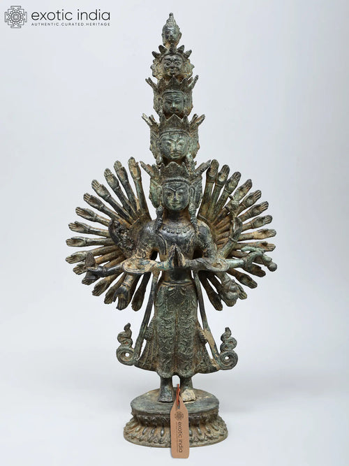 19" Eleven-Headed Avalokiteshvara Buddhist Brass Statue Handmade