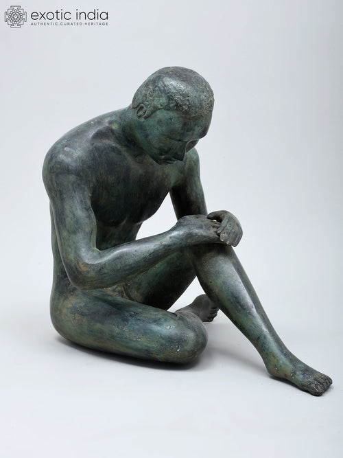 13" Contemplative Man Brass Statue for Home Decor