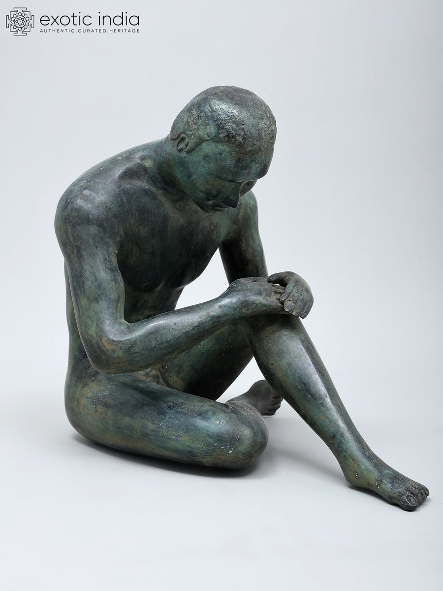 13" Contemplative Man Brass Statue for Home Decor