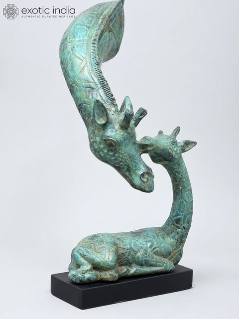 A Tale of Tenderness in Metal: Giraffe Mother and Child | Brass on Wood Home Decor
