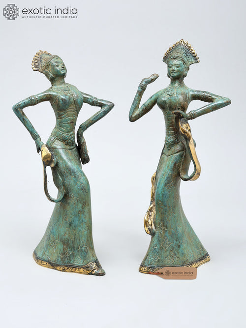10" Dancing Diva Brass Statue Pair for Home Decor