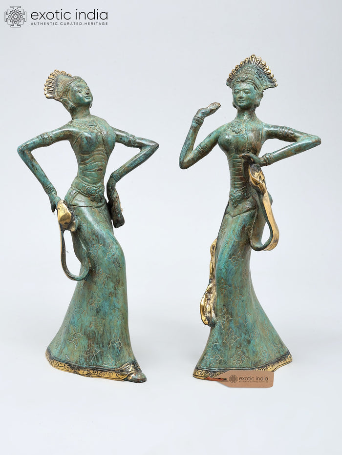 10" Dancing Diva Brass Statue Pair for Home Decor