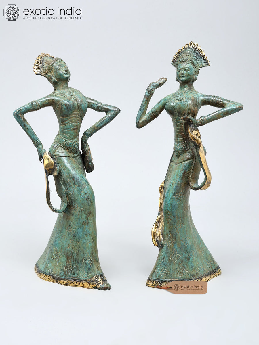 10" Dancing Diva Brass Statue Pair for Home Decor