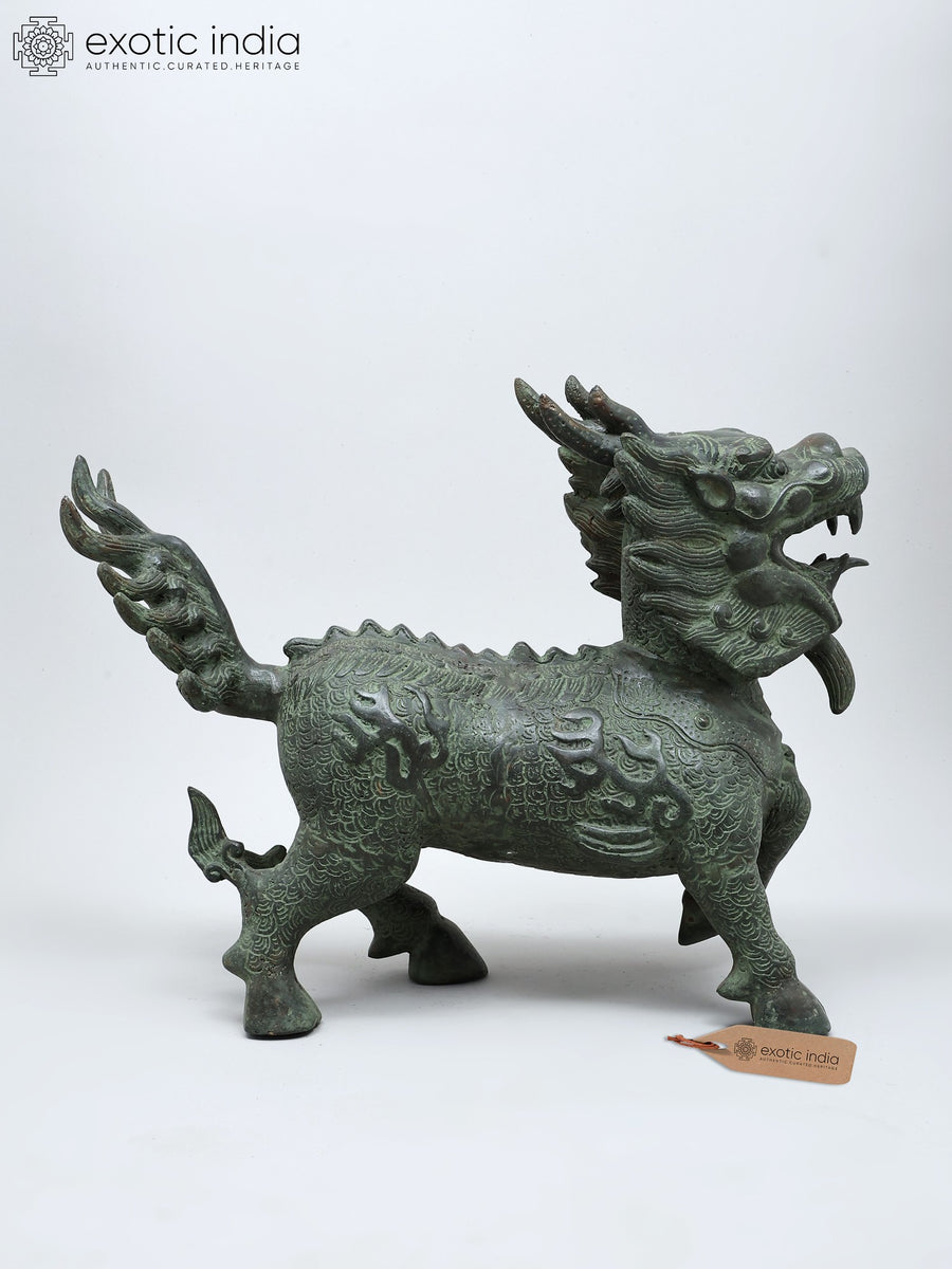 18" Chinese Qilin Handmade Brass Statue