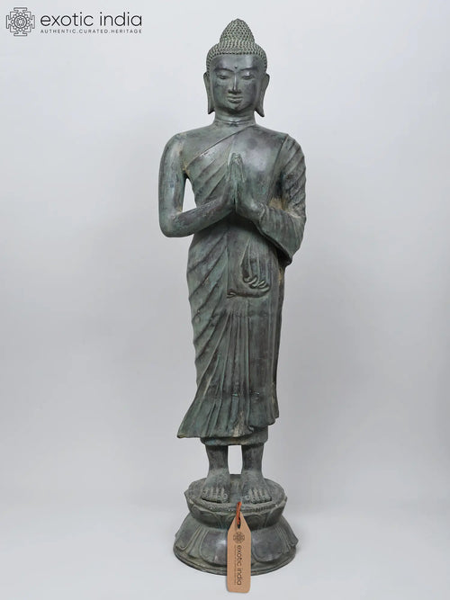 48" Large Namaskar Buddha Brass Statue for Home Decor
