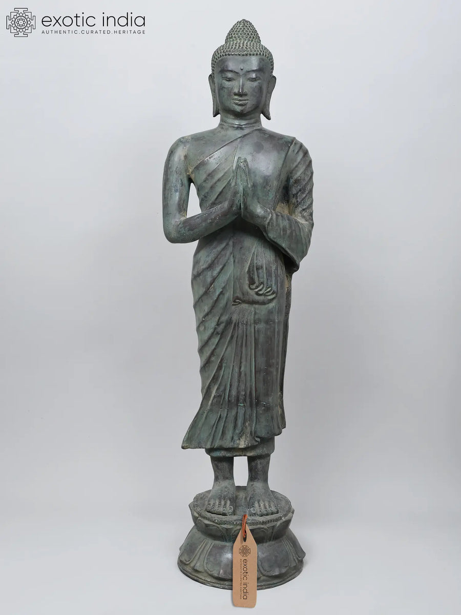 48" Large Namaskar Buddha Brass Statue for Home Decor