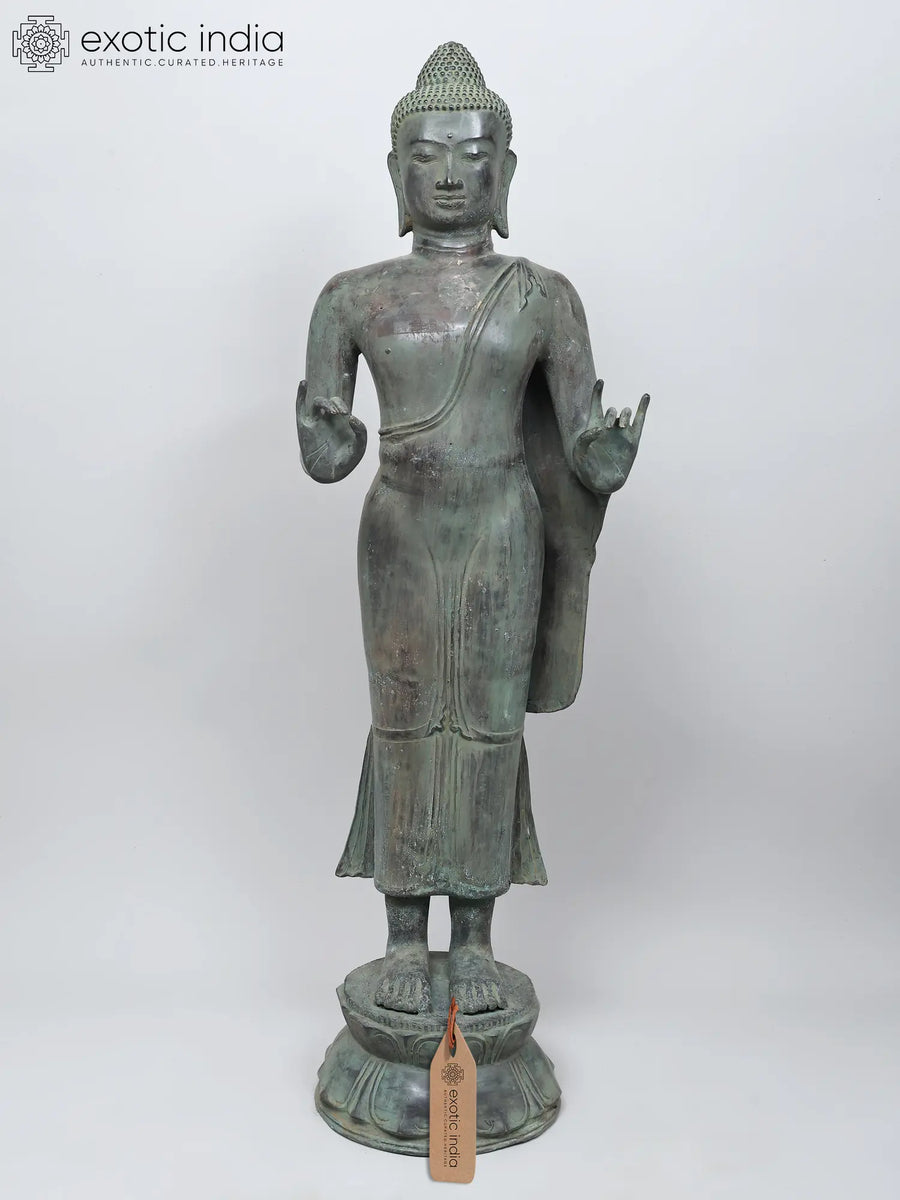 46" Large Standing Lord Buddha Karana Mudra Handmade Brass Statue