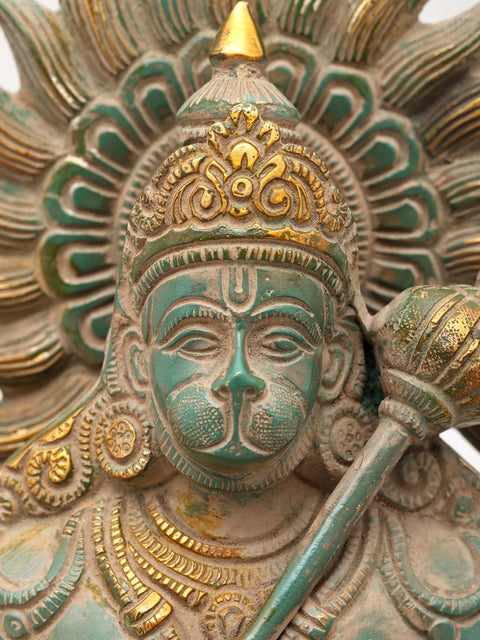 9" Lord Hanuman Bust on Pedestal with Mace | Brass Statue | Made in India