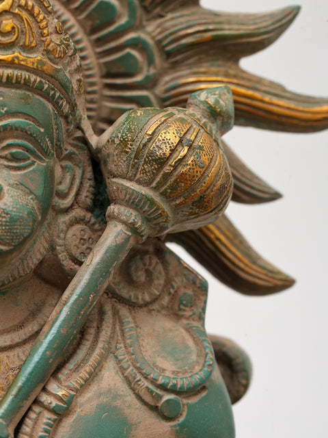 9" Lord Hanuman Bust on Pedestal with Mace | Brass Statue | Made in India