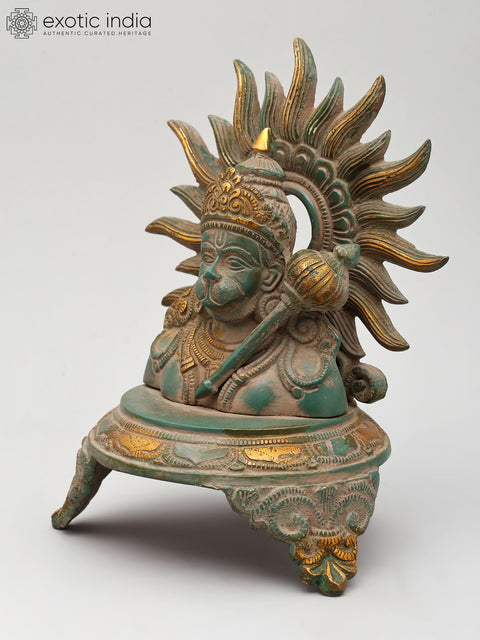 9" Lord Hanuman Bust on Pedestal with Mace | Brass Statue | Made in India