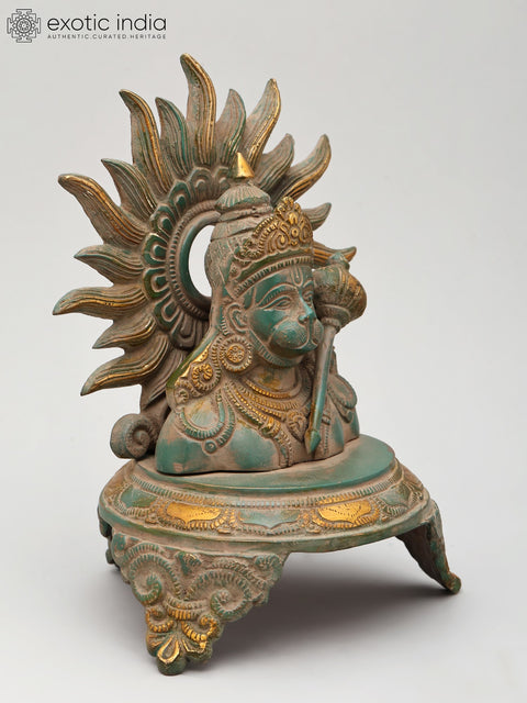 9" Lord Hanuman Bust on Pedestal with Mace | Brass Statue | Made in India
