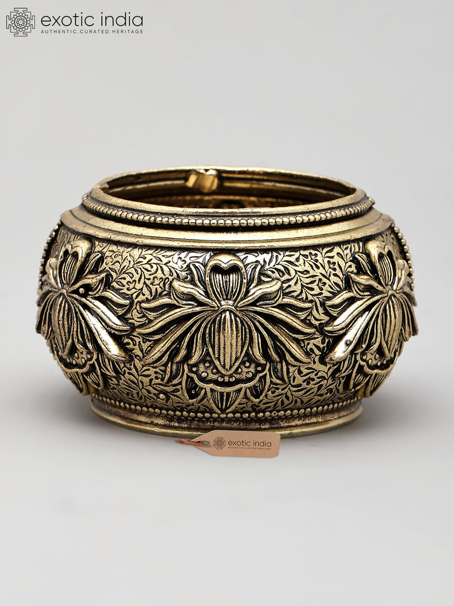 3" Handmade Brass Bowl with Flowers Design for Home Decor