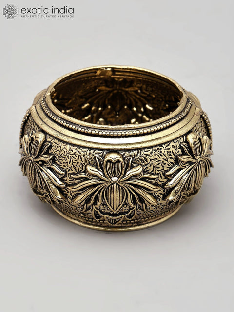 3" Superfine Decorative Brass Bowl with Flowers Design | Home Decor Item | Made in India