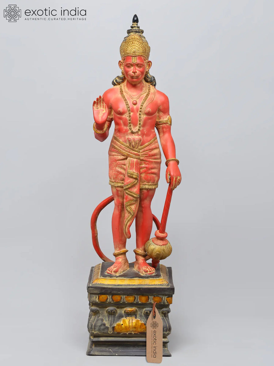 44" Large Standing Lord Hanuman Brass Statue with Sindoori Finish