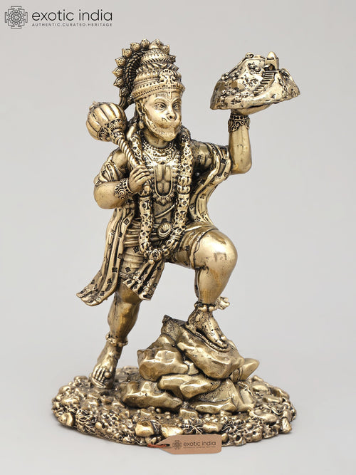 6" Superfine Lord Hanuman Carrying Sanjivani Brass Statue