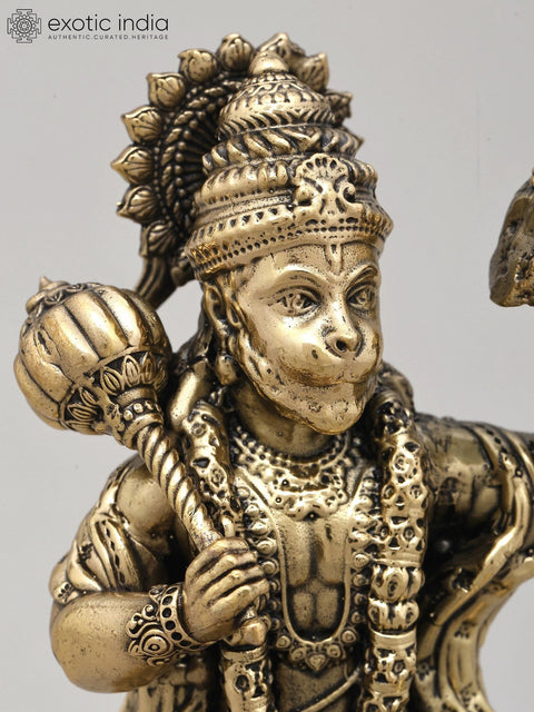 6" Small Superfine Lord Hanuman Carrying Sanjivani | Brass Statue