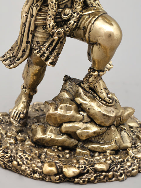 6" Small Superfine Lord Hanuman Carrying Sanjivani | Brass Statue