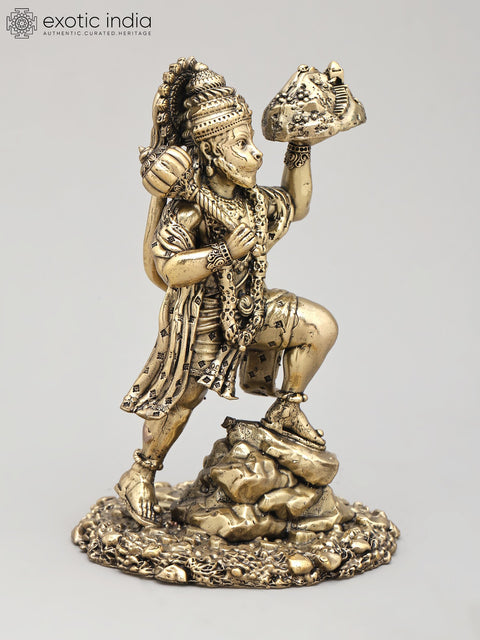 6" Small Superfine Lord Hanuman Carrying Sanjivani | Brass Statue