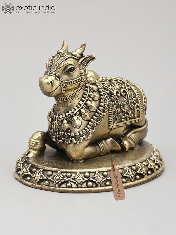 5" Handmade Nandi Brass Statue - Shiva's Sacred Vahana