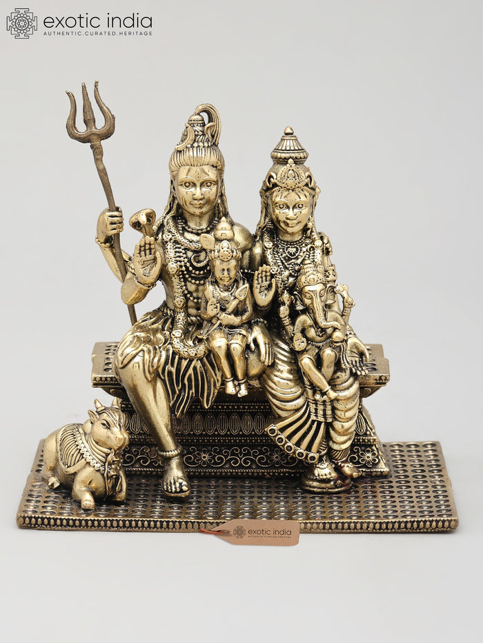 4" Superfine Shiva Family Brass Statue for Home Pooja