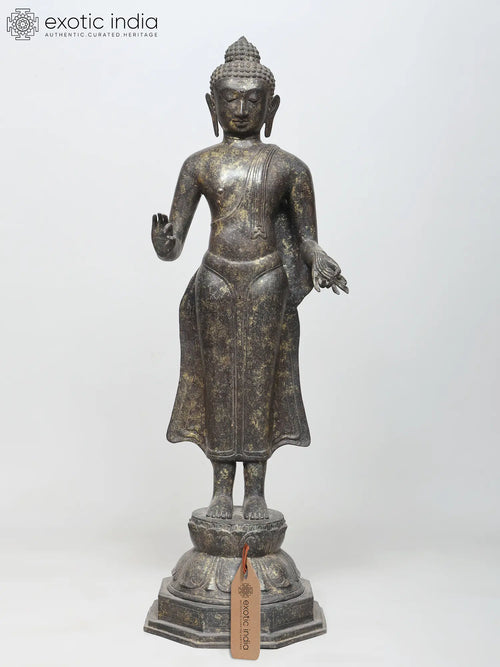 38" Large Standing Lord Buddha Vitark Mudra Brass Statue
