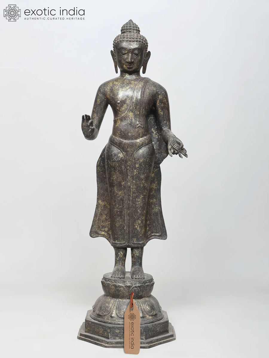 38" Large Standing Lord Buddha Vitark Mudra Brass Statue