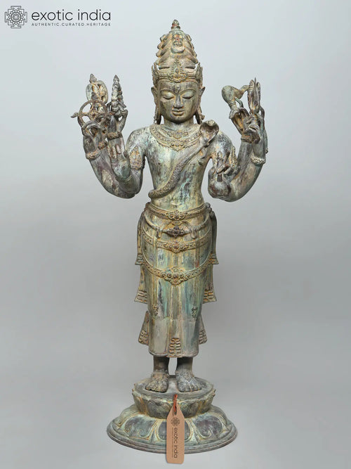 47" Large Eight-Armed Standing Shiva Brass Statue for Home Decor
