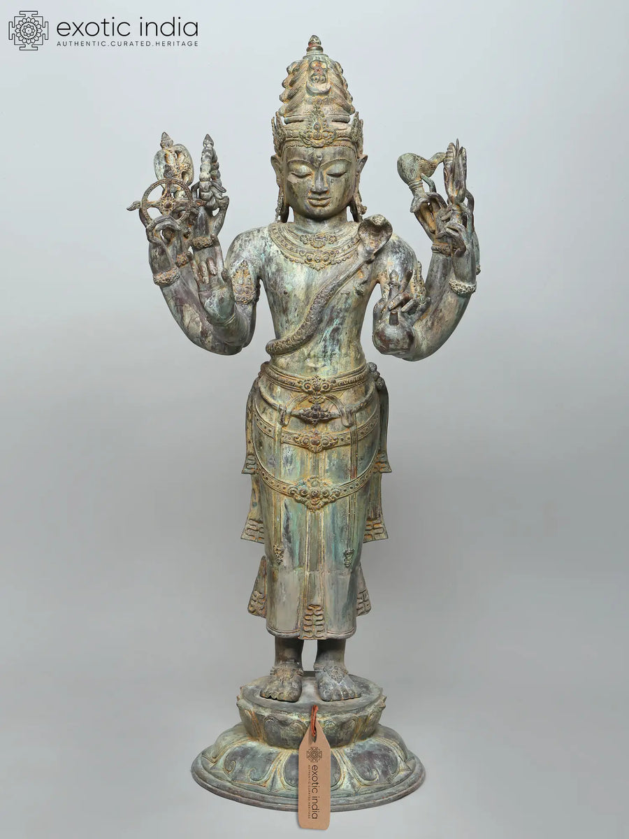47" Large Eight-Armed Standing Shiva Brass Statue for Home Decor