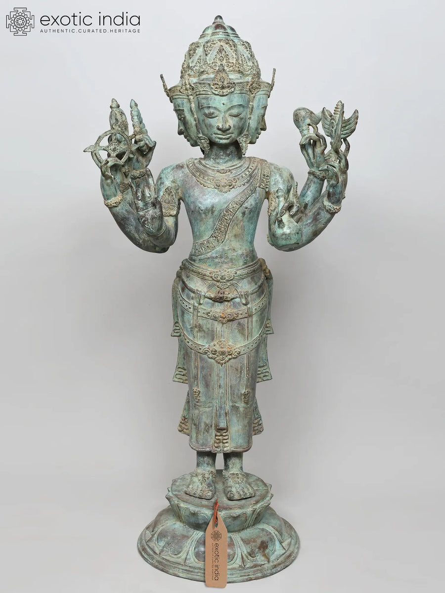 48" Large Eight-Armed Four-Faced Lord Brahma Brass Statue Handmade
