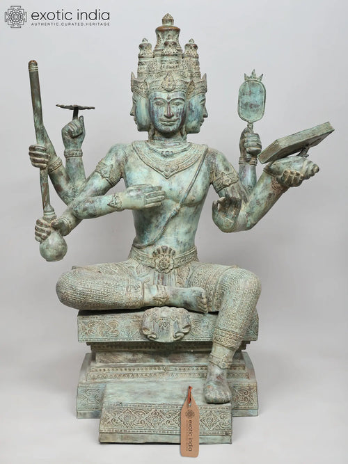 41" Large Lord Brahma Brass Statue - The Creator Handmade Idol