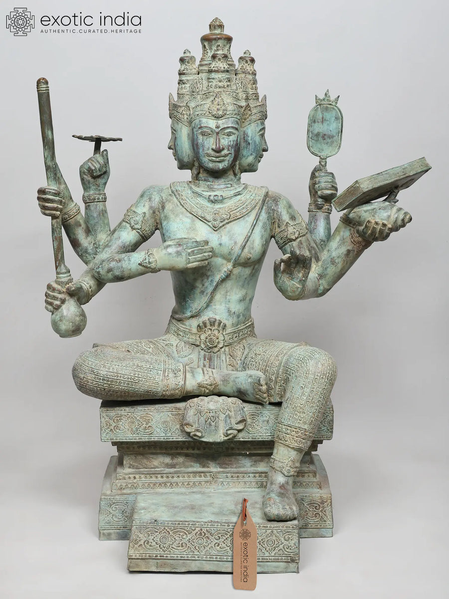 41" Large Lord Brahma Brass Statue - The Creator Handmade Idol
