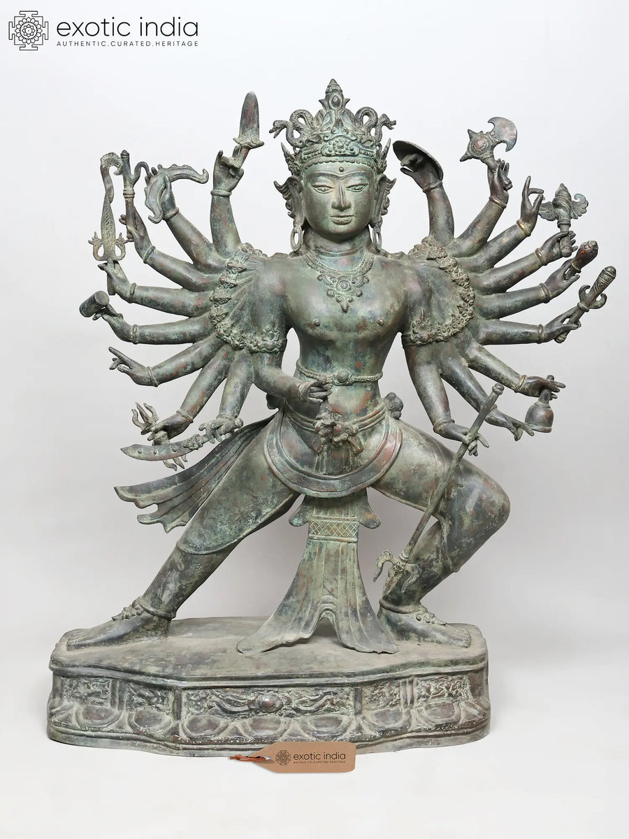 44" Large Eighteen Armed Hevajra Brass Statue