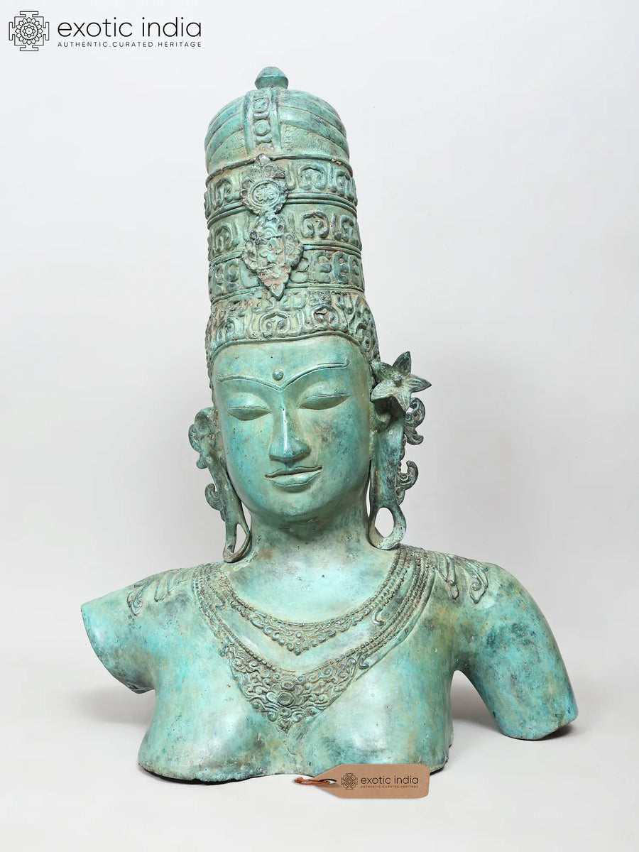 30" Large Goddess Parvati Brass Bust Statue Handmade