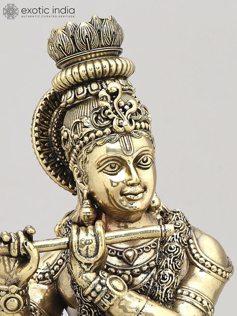 13" Superfine Standing Lord Krishna Playing Flute | Brass Statue