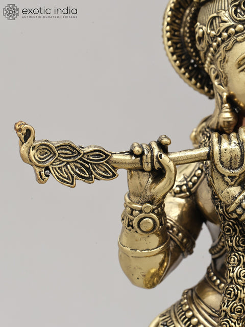 13" Superfine Standing Lord Krishna Playing Flute | Brass Statue