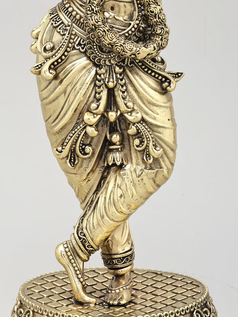 13" Superfine Standing Lord Krishna Playing Flute | Brass Statue