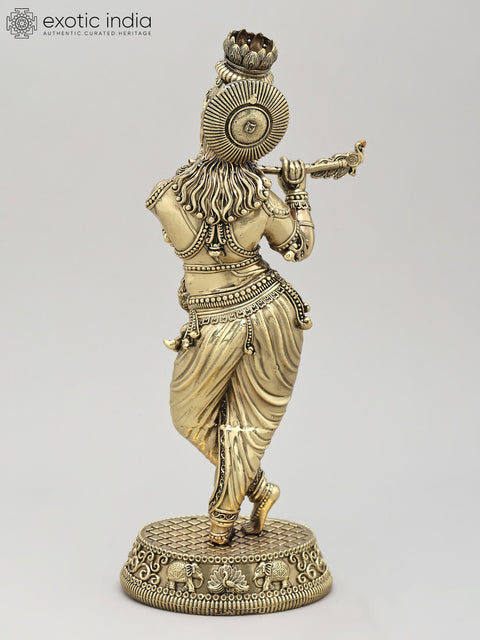 13" Superfine Standing Lord Krishna Playing Flute | Brass Statue