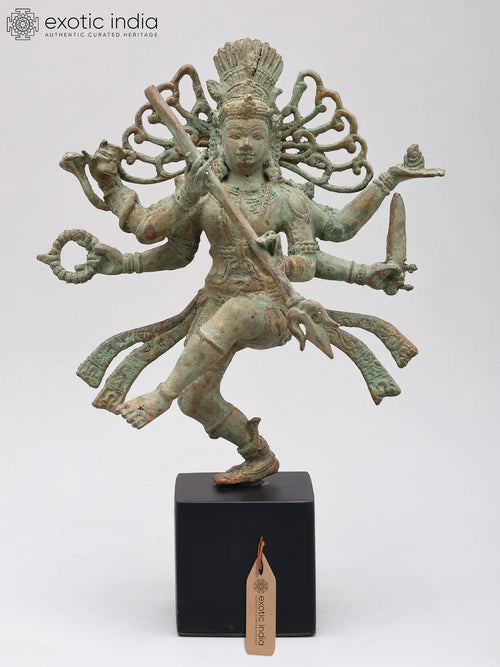 10" Brass Nataraja Dancing Shiva Statue with Wood Base