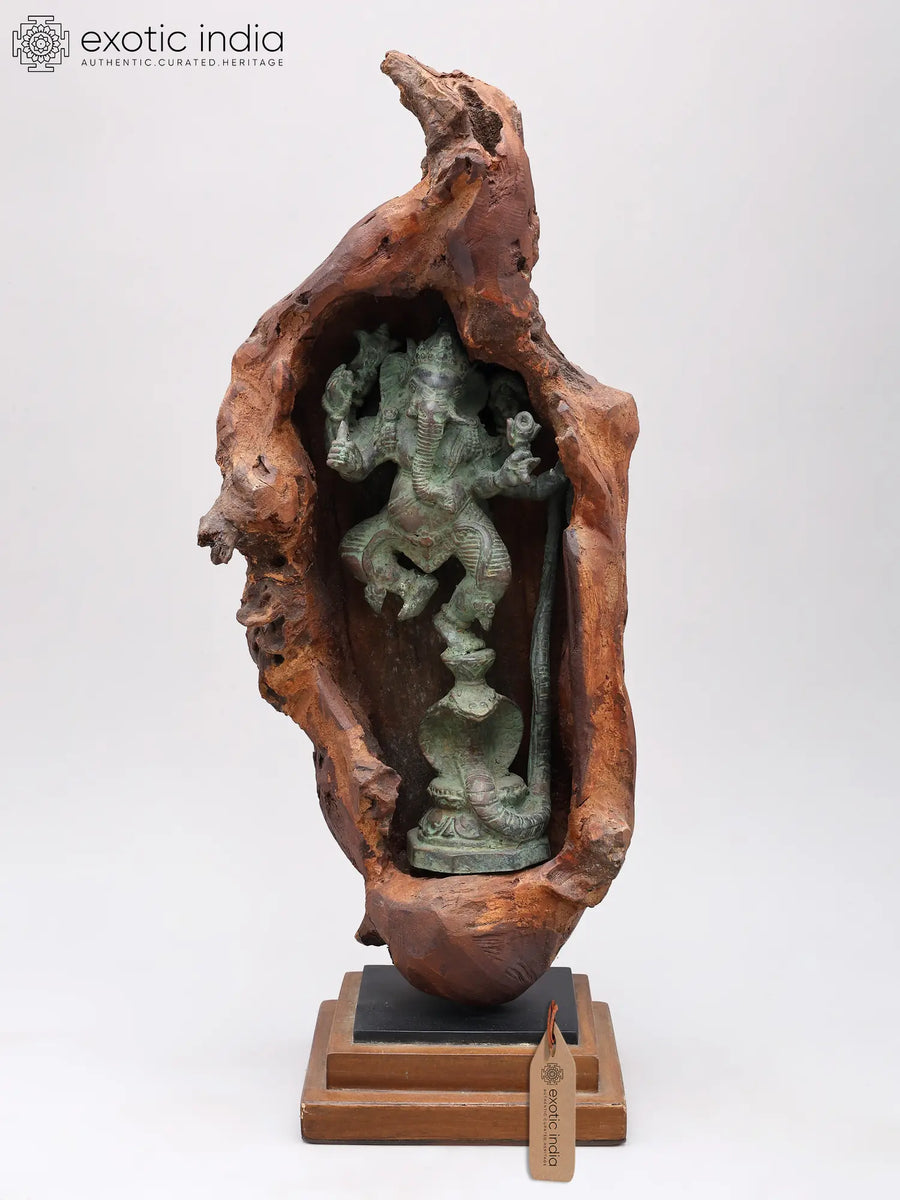 18" Lord Ganesha Dancing Wood Statue Home Decor Sculpture