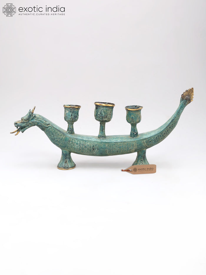 18" Majestic Dragon Brass Candle Holder Home Decor